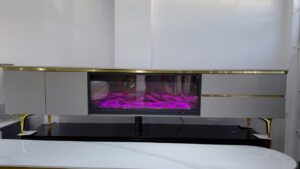 Fireplace White and Gold Tv stand