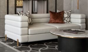 Modern White Channeled Sofa - 3 Seater